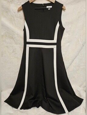Calvin Klein Black and White Paneled Midi Dress